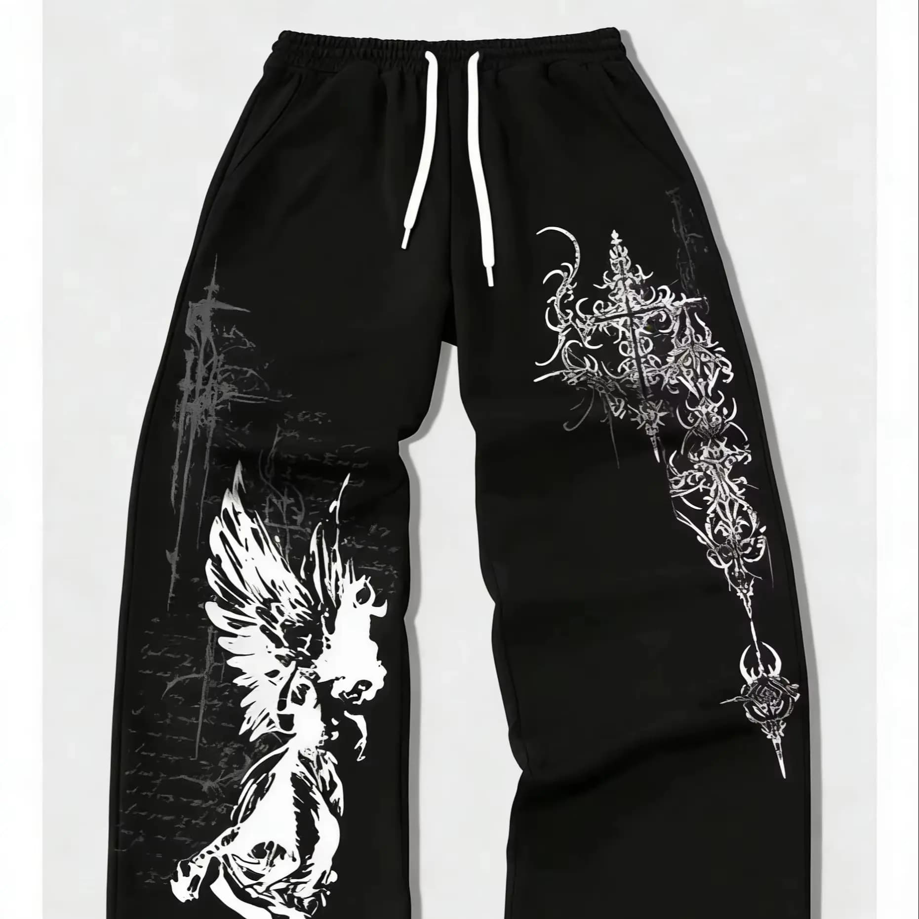 Pantalon de sport unisexe Y2K gothique imprimé ange 2026 – Style streetwear hip-hop décontracté avec