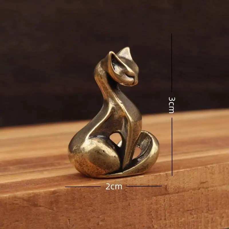 Figurine de chat en laiton, sculpture en laiton vintage, artisanat de bureau, petit ornement, statue