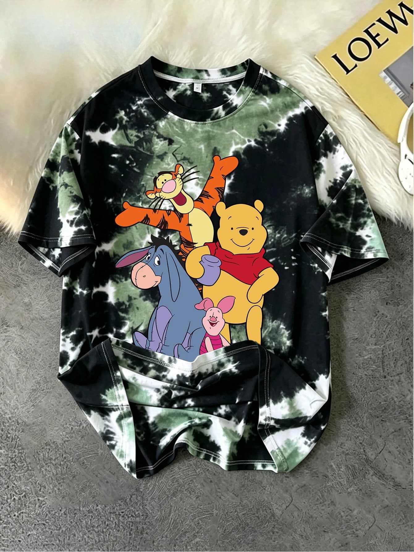T-shirt ample imprimé en 3D Winnie l'ourson avec dégradé tie-dye vibrant – ​ ​ Style décontracté et 