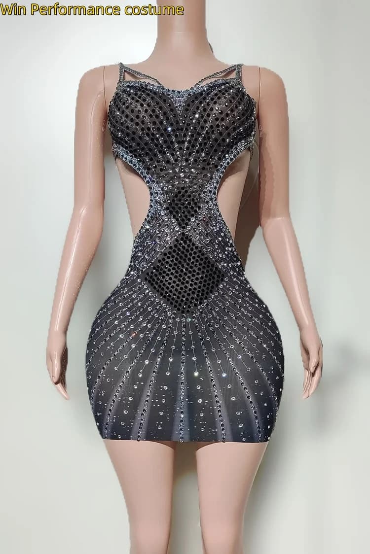 Xigua discothèque DJ scène chanteur plein diamant Bareback Sexy sac hanche jupe modèle marche specta