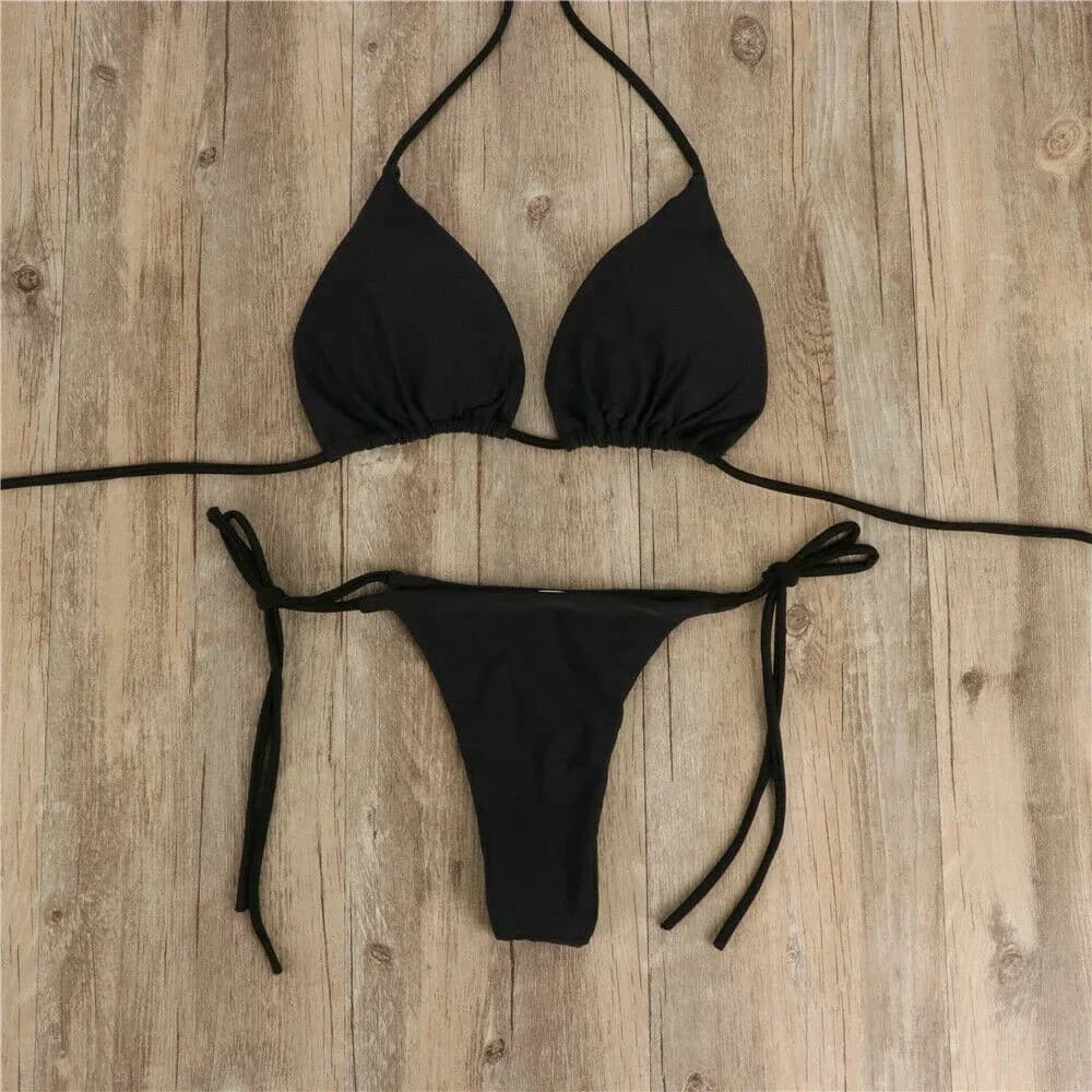 Maillot de bain rose Bikini femmes couleur unie Sexy jambe haute string maillots de bain Bikinis ens