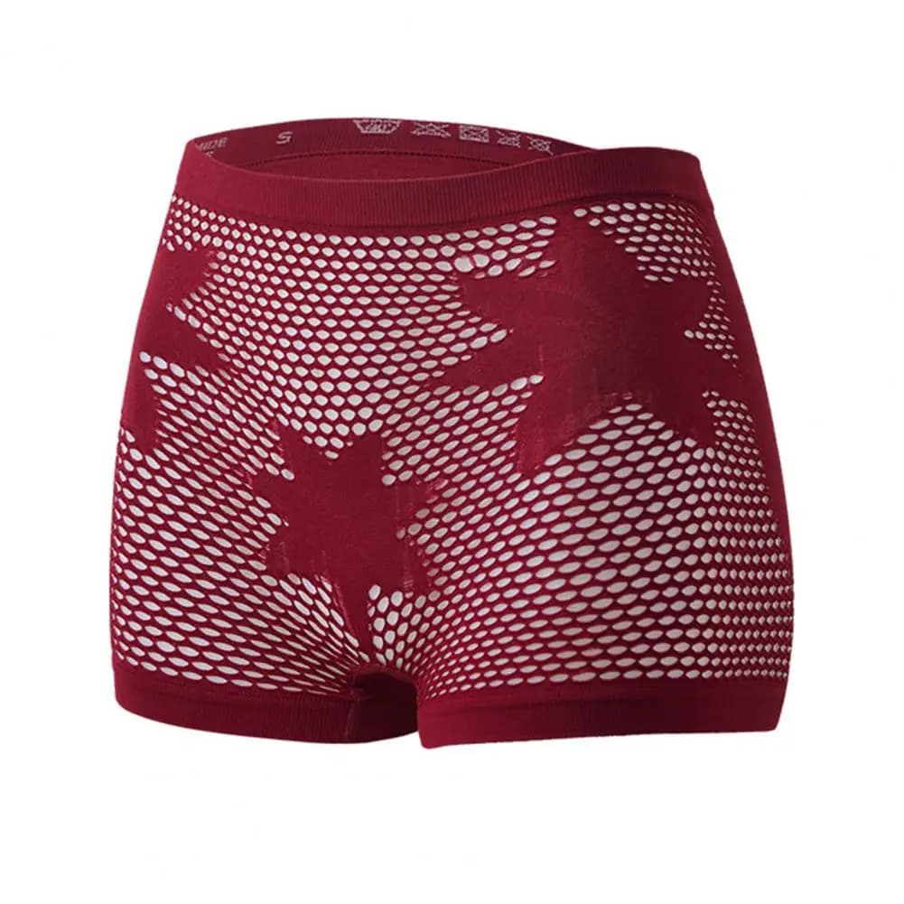 Culotte à motif d'étoile pour femmes, sous-vêtements sans couture en dentelle ajourée, boxeurs respi