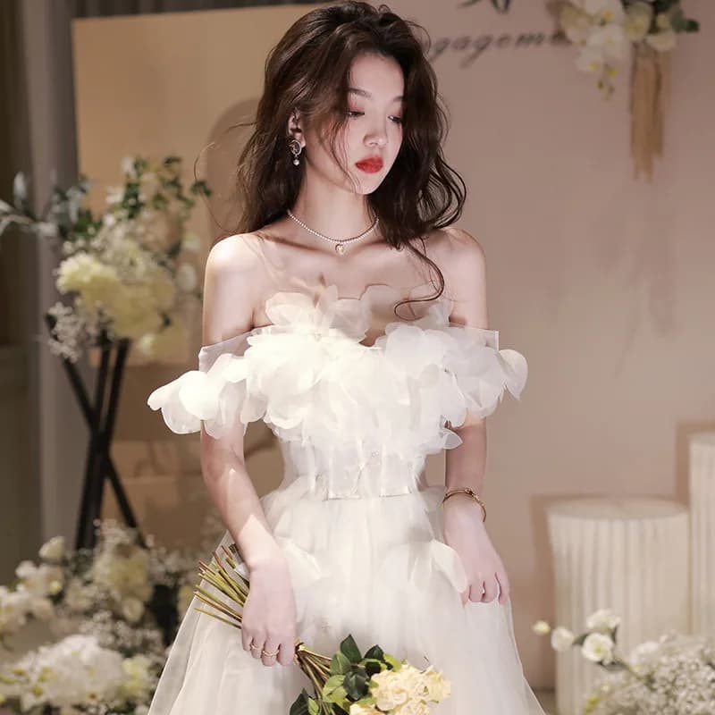 Robe de soirée blanche de luxe français, haut de gamme, légère, pour fête d'anniversaire, Style forê