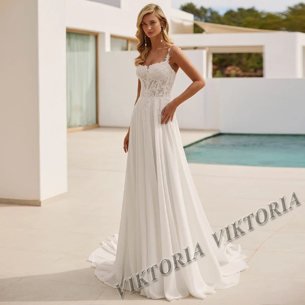 VIKTORIA charmant Corset robes De Mariée pour les femmes mariée bretelles Spaghetti en mousseline De