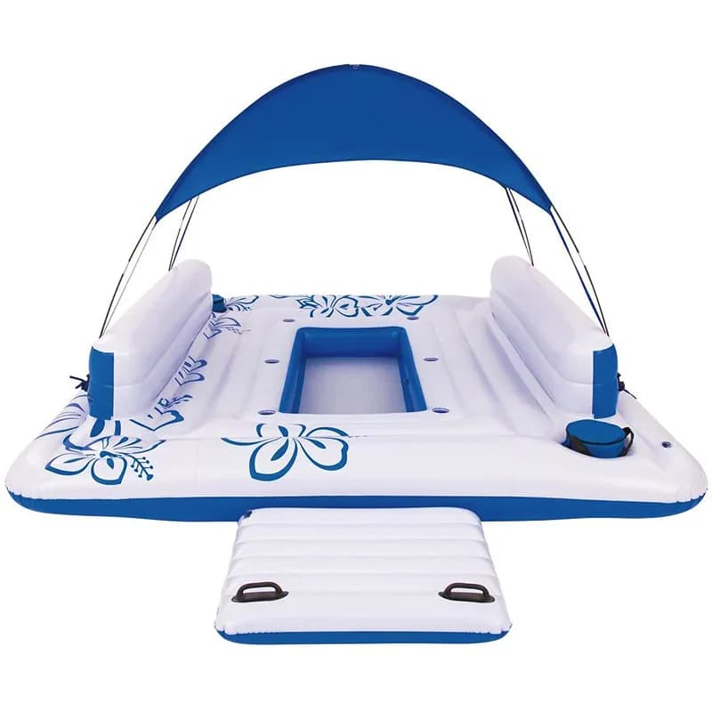 Grande île flottante gonflable pour six personnes, lit gonflable avec auvent pour bain de pieds