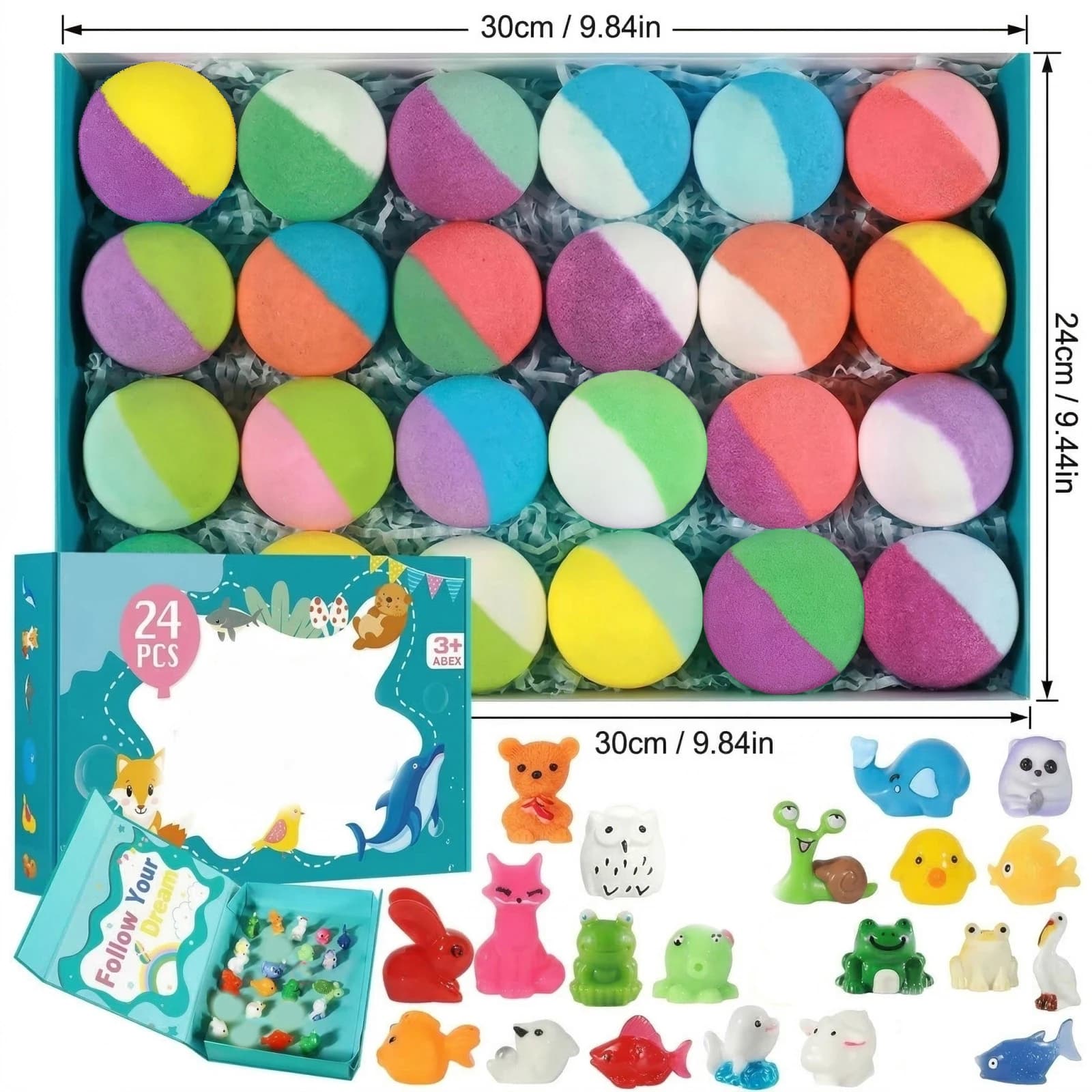 24 Bombes de Bain Surprise Effervescentes, Coffret Cadeau Relaxation Spa, Huile Essentielle Naturell