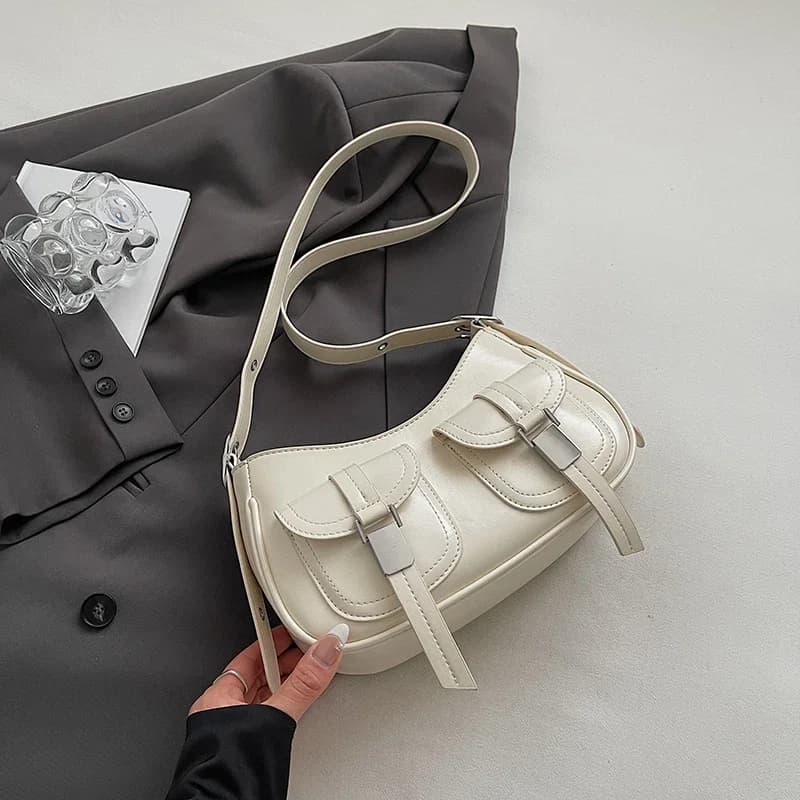 Sacs à bandoulière en cuir PU pour femmes, sacs sous les bras, couleur unie, petits sacs à poignée s
