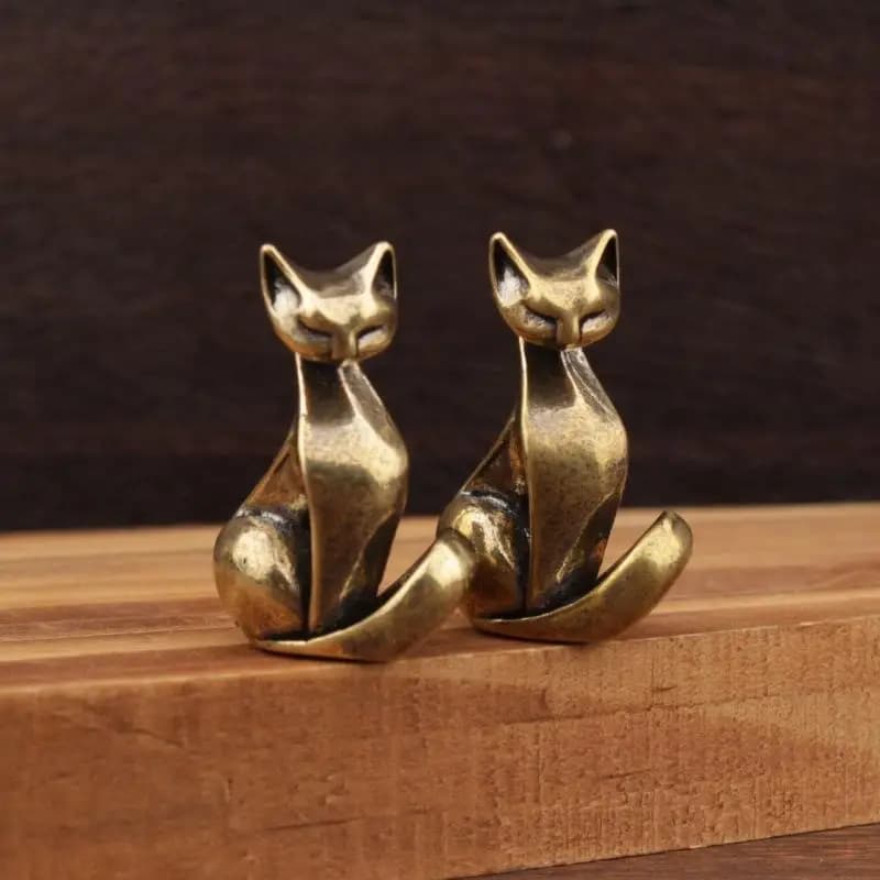 Figurine de chat en laiton, sculpture vintage en laiton, artisanat de bureau, petit ornement, statue