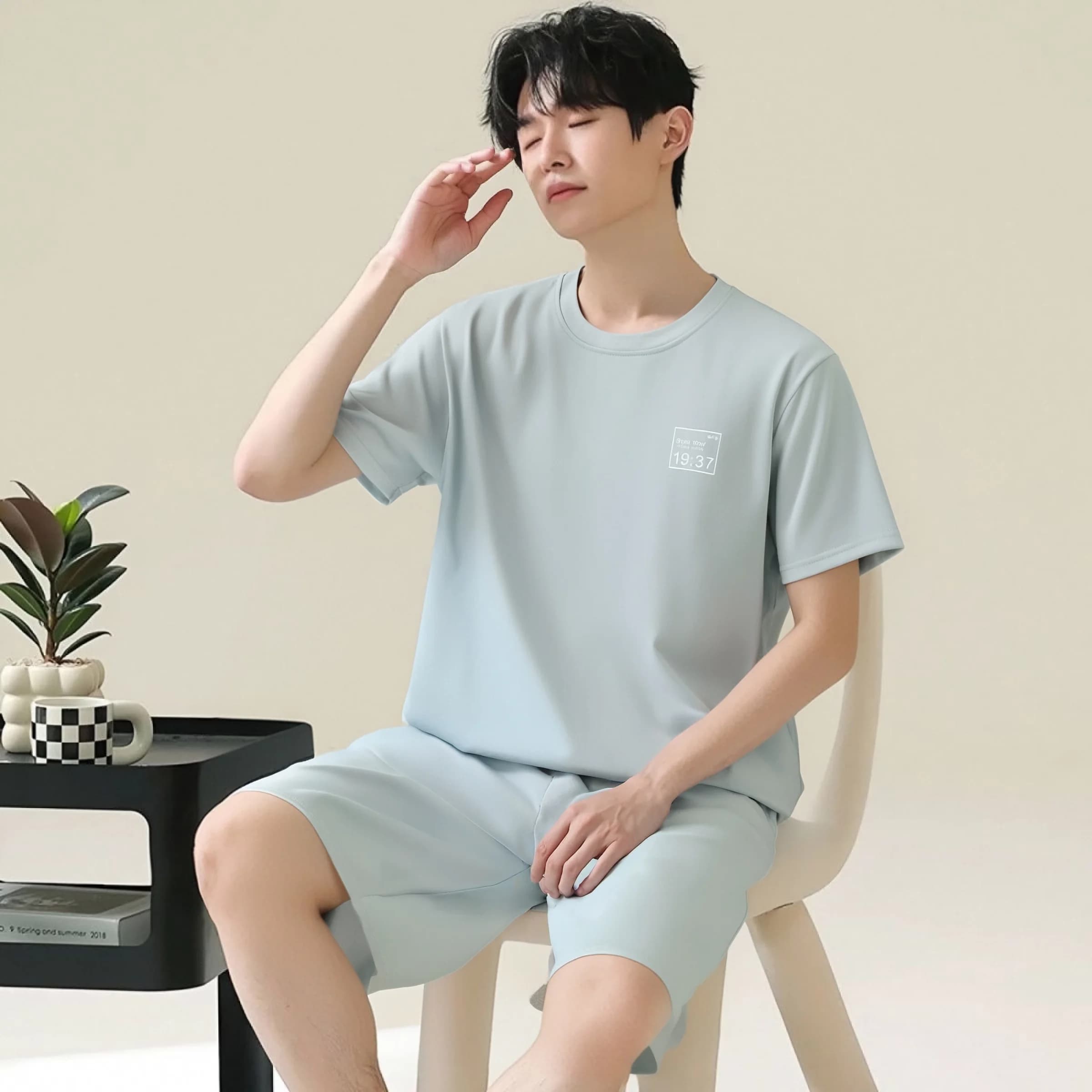 Pyjama d'été en coton pour hommes, haut de nuit décontracté, short, joli imprimé Panda, ensembles co