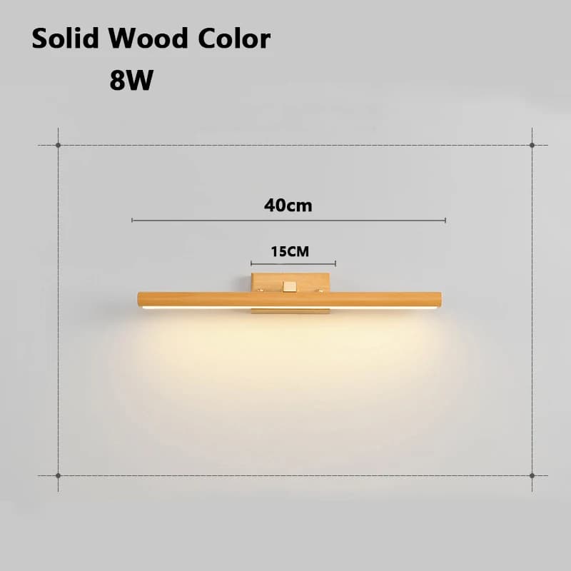Nature bois miroir applique murale lampe solide noir salle de bain miroir applique lumière LED rotat
