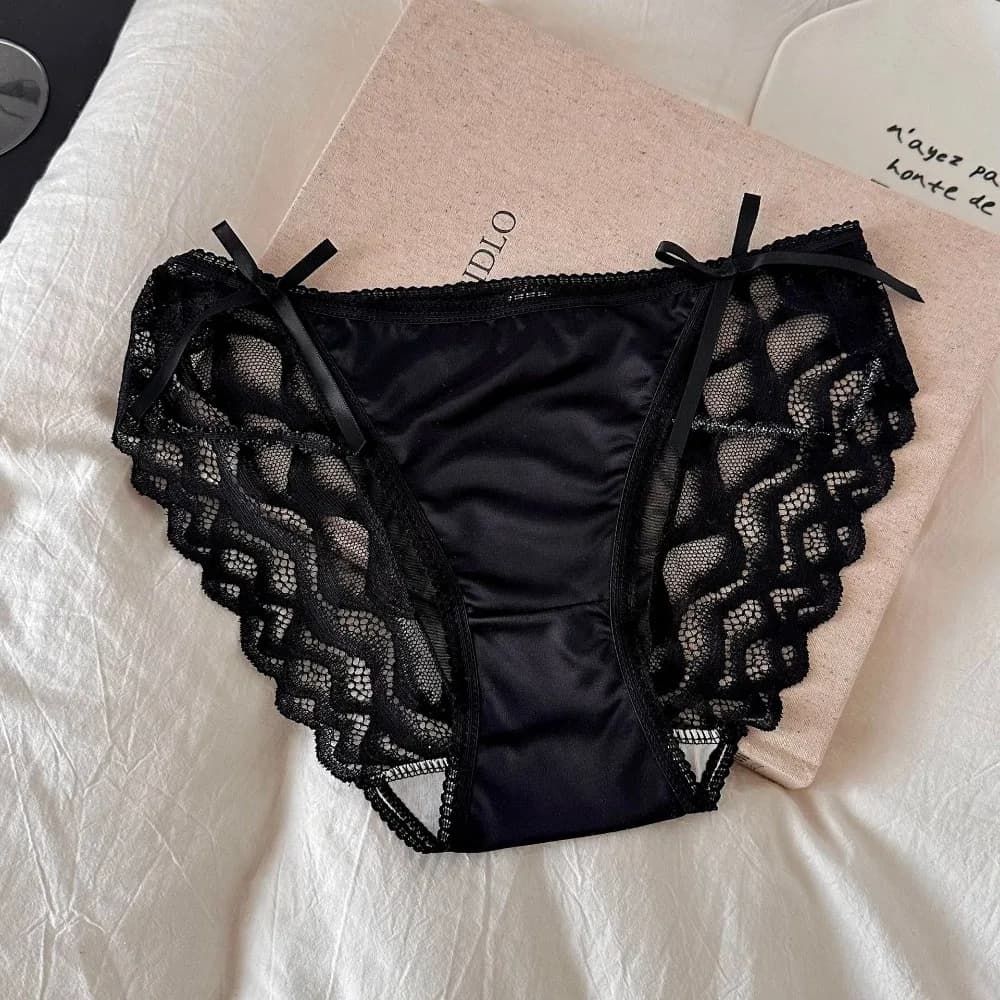 Culottes en satin de soie transparentes sans couture à taille basse, style français, avec nœud en de