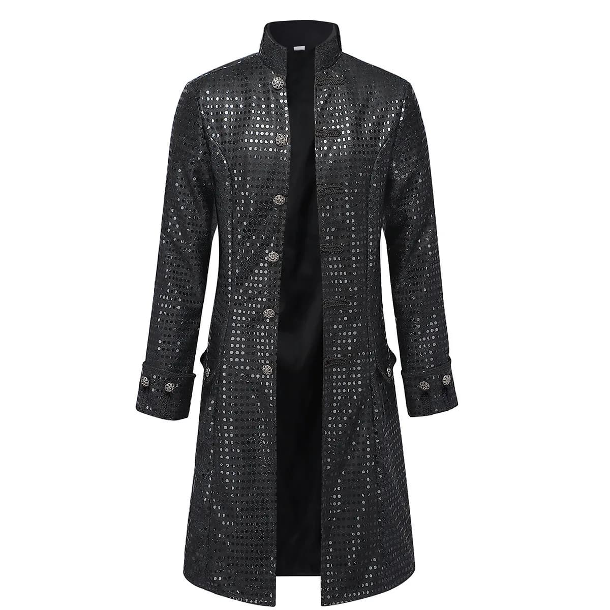 Manteau long à sequins style palais, col montant rétro, veste trench de chevalier, pour performance 