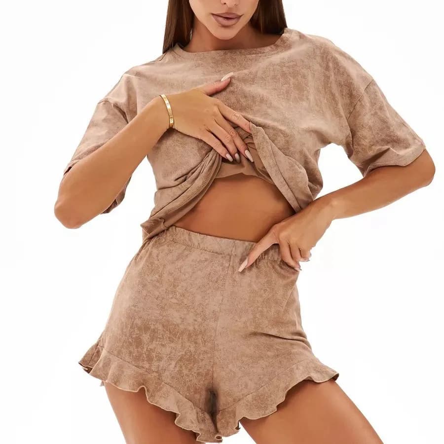 Ensemble de pyjama à manches courtes pour femmes, vêtements de maison confortables et amples avec sh