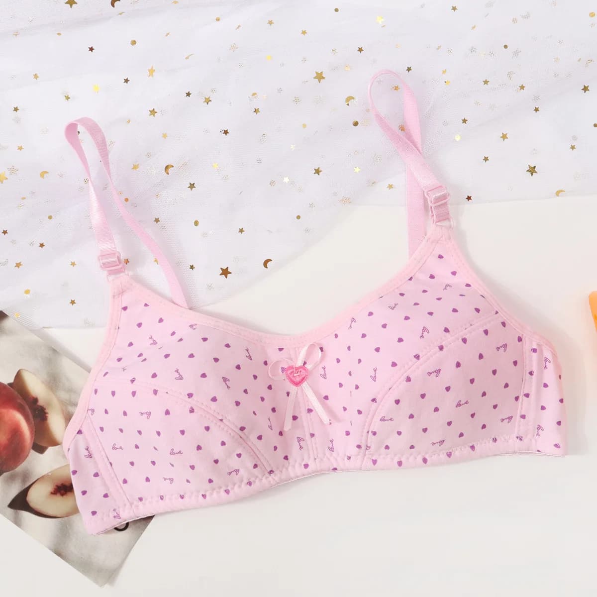 Soutien-gorge en coton pour filles, gilet doux et confortable, motif en forme de cœur, sous-vêtement
