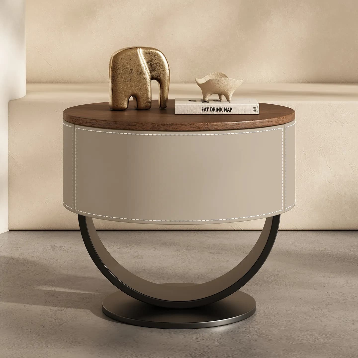 Table de chevet vintage de luxe, style nordique moderne, esthétique tendance, meuble de chambre à co