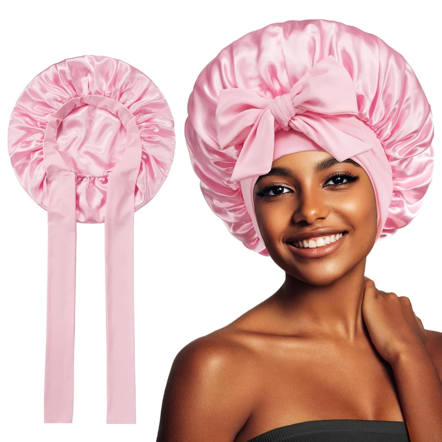 Bonnet réglable en satin de soie, large, pour dormir, se baigner, bonnet de nuit pour femmes, unisex