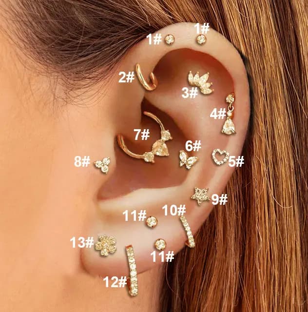 Tragus Daith-Boucle d'Oreille Piercing pour Femme, Helix, Rook, Lobe, Cœur, Étoile, Cartilage, Conia