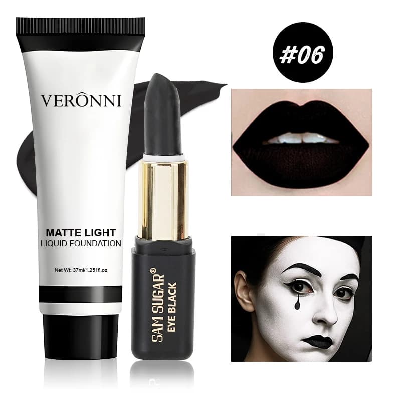 Rouge à lèvres mat, maquillage foncé d'halloween, fond de teint liquide blanc, Base de peinture pour