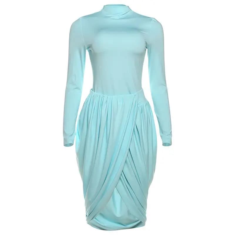 Robe à manches longues pour femmes, vert nuit, plis irréguliers, Slim, Sexy, automne
