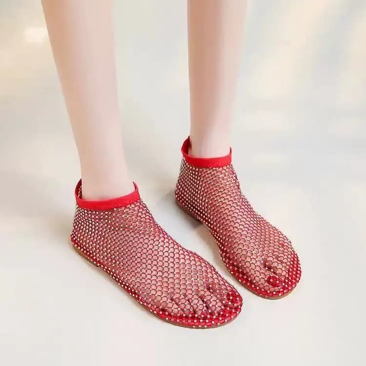 Marque de luxe femmes nouveau bout rond pantoufles à fond plat bottes courtes creuses diamant d'eau 