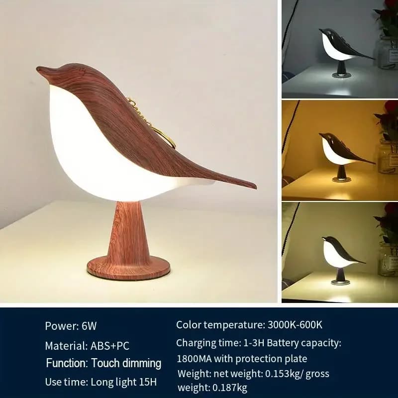 3 couleurs tactile contrôlé oiseau veilleuse Rechargeable sans fil lampe à LED Protection des yeux c