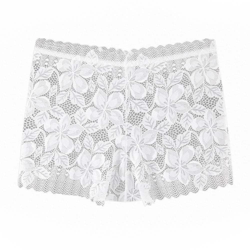 Culotte transparente taille moyenne en dentelle et maille florale ajourée pour femme, avec entrejamb