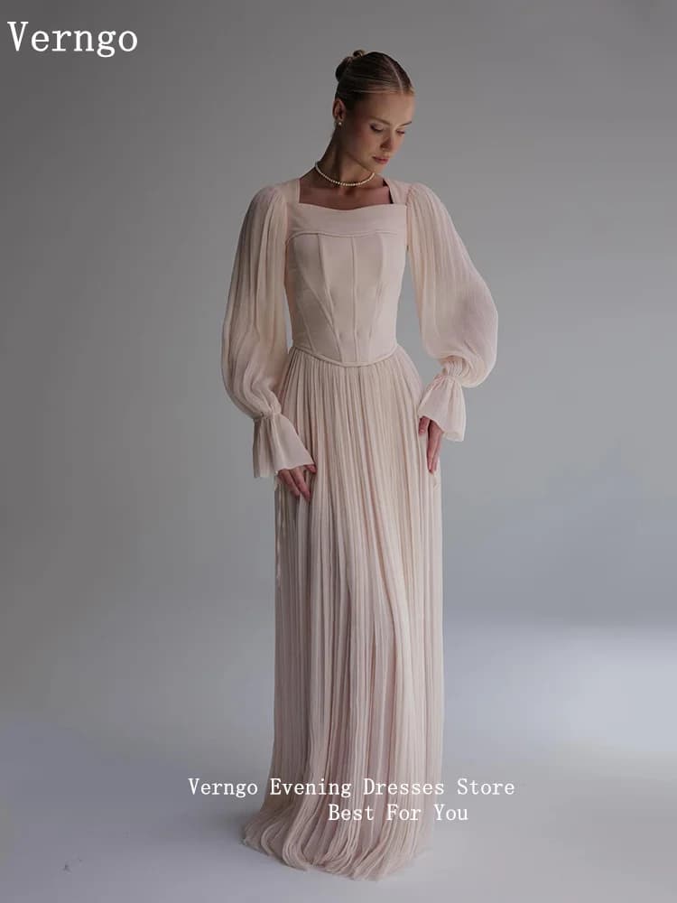 Verngo robe de soirée en mousseline de soie ivoire une ligne robe de bal femmes modeste robe d'occas