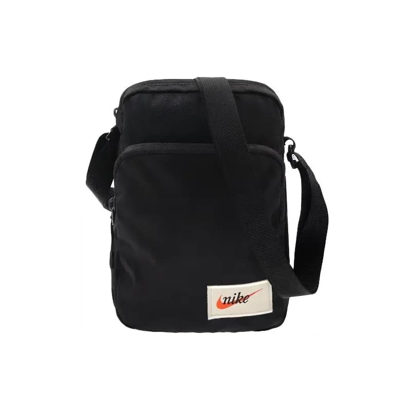 Sac à bandoulière avec fermeture éclair et logo Nike, en polyester noir, unisexe, décontracté, pour 