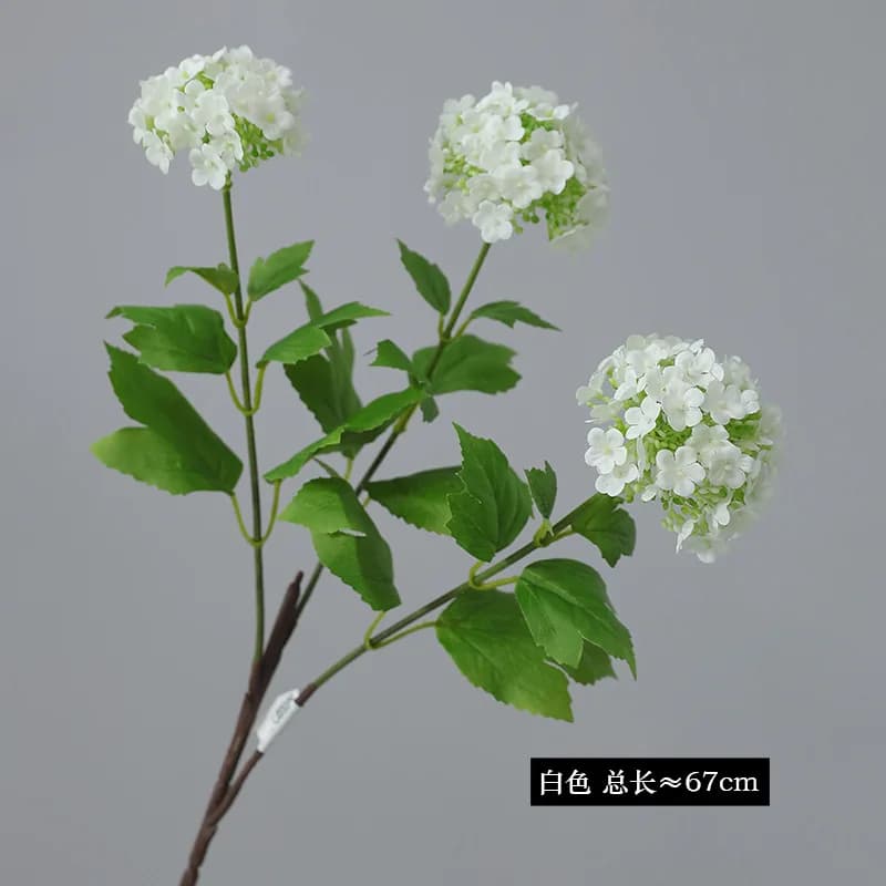 3 pièces de fleurs artificielles réalistes à 3 têtes, viburnum, boule de neige, décoration florale d