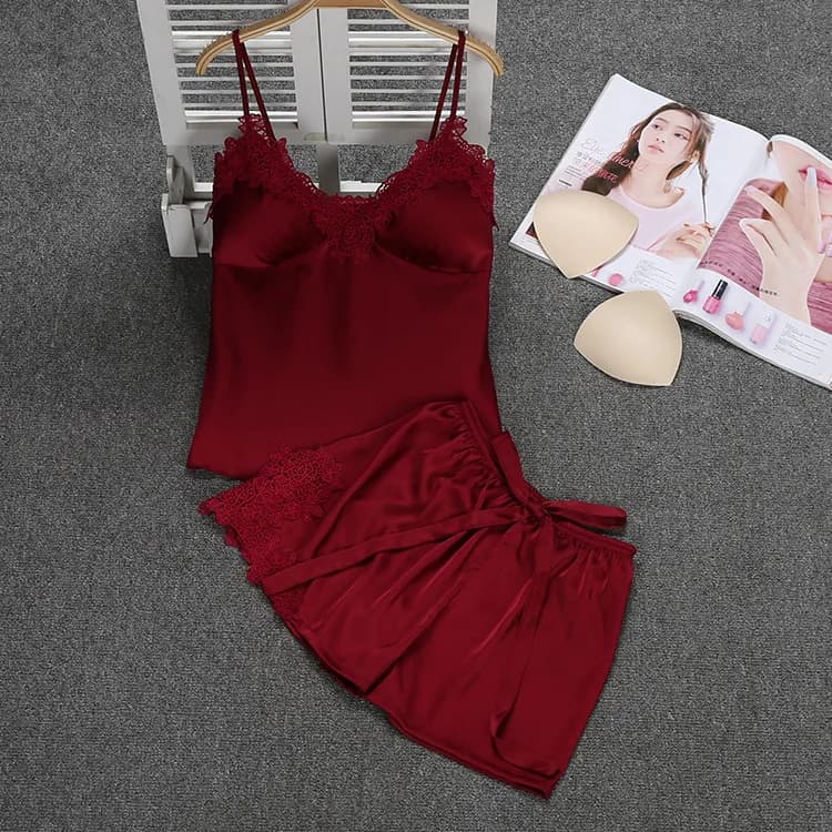 Ensemble pyjama à bretelles pour femmes, vêtements de salon, Sexy, ajouré, dentelle, Lingerie intime
