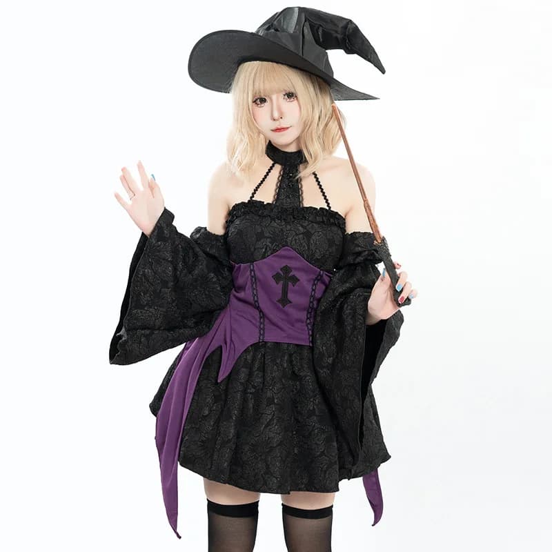 Robe de cosplay de sorcière Lolita pour filles, avec accessoire baguette magique, pour fête à thème 