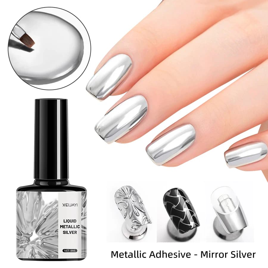 Miroir Métal Gel Vernis À Ongles avec Argent Rose Doré Peinture Dessin-Facile à Appliquer et Longue 