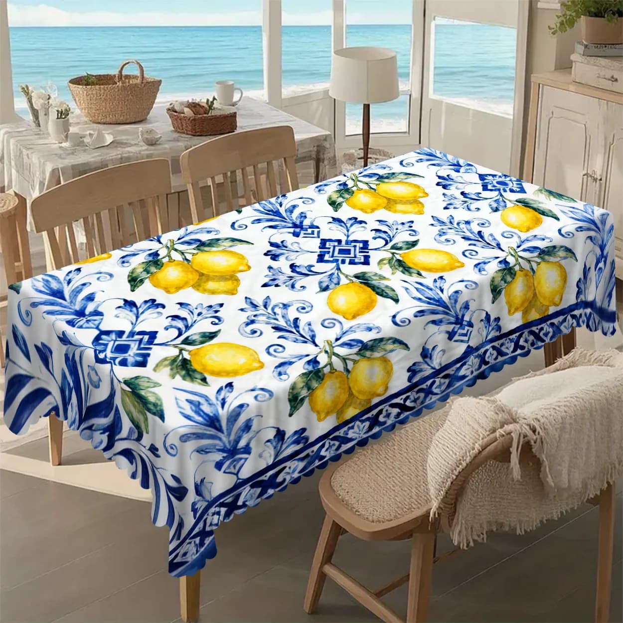 Nappe à motifs floraux bleus et citronnés, 1 pièce, pour la cuisine, les fêtes, les festivals, l'int