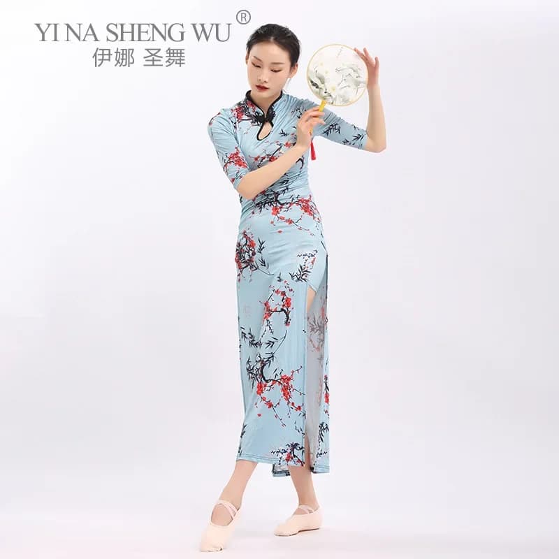 Robe longue imprimée Cheongsam traditionnelle chinoise pour femmes, chemisier Qipao élégant, Costume