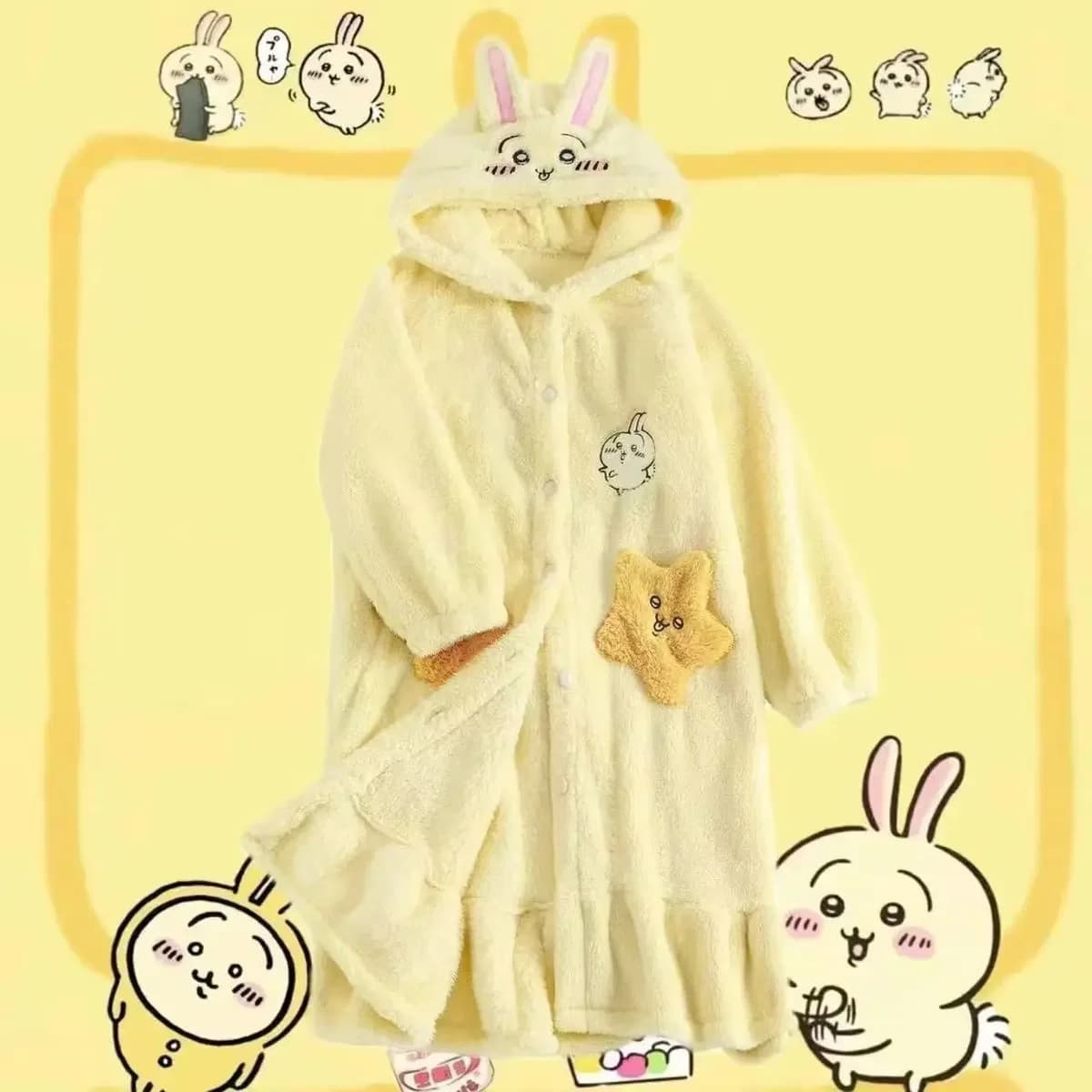 Anime chiikawa hiver peluche épais pyjamas dessin animé mignon chaud usag pyjamas chiikawa corail po