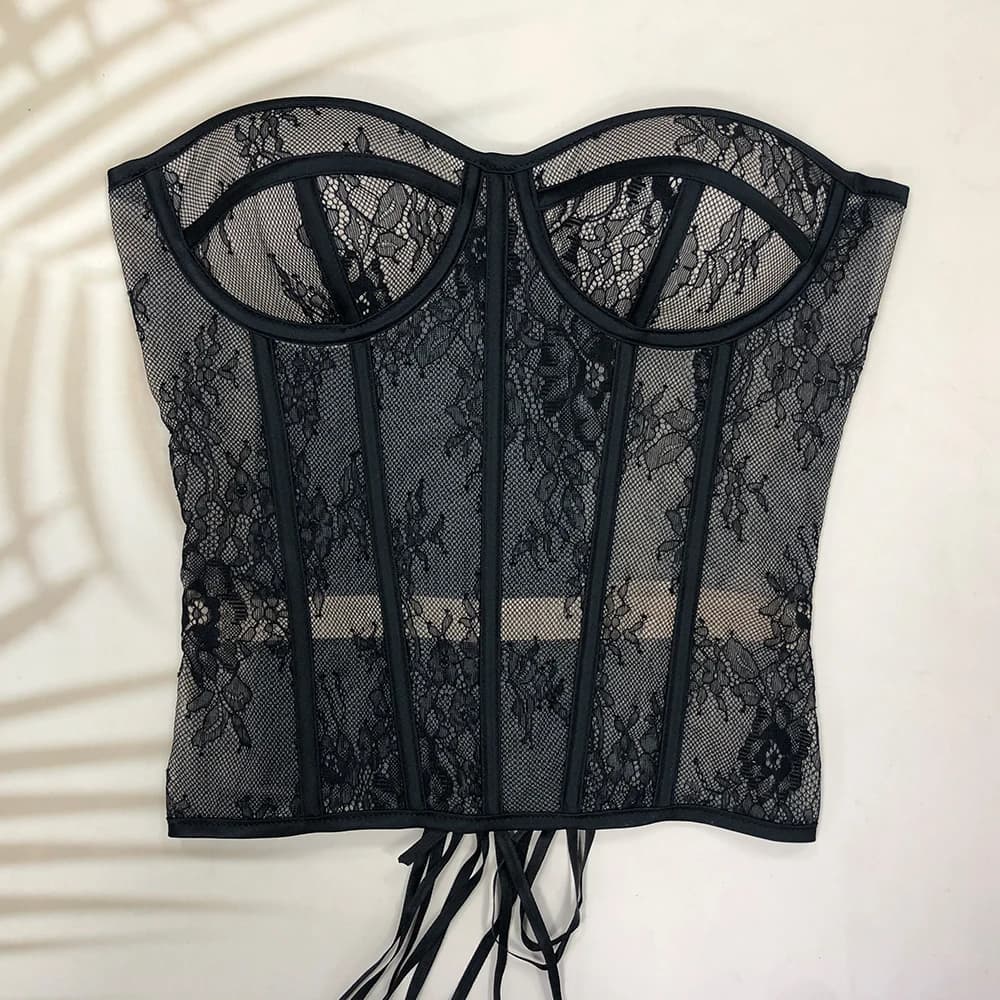 Korset en os d'acier pour femme, soutien-gorge ajouré sans bretelles en dentelle, haut bustier en ma