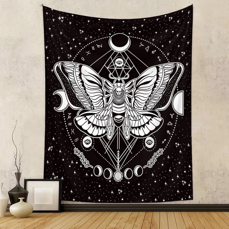 VIKAMA Tapisserie murale avec motifs de papillons, de mites et de phases lunaires, décoration murale