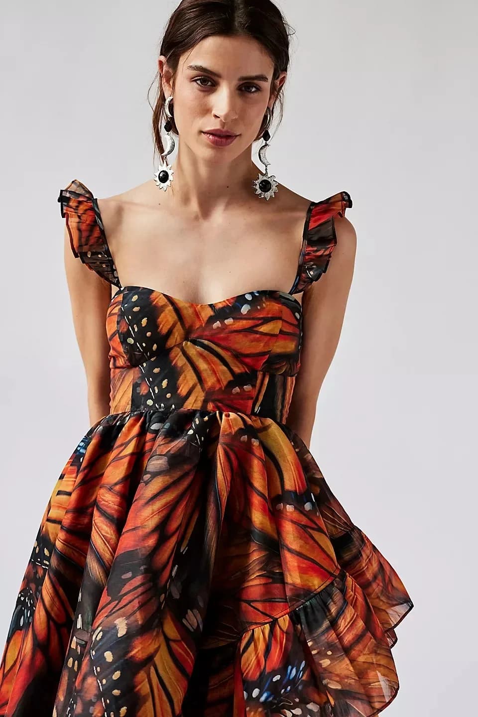 Robe mi-longue à la mode pour la saison, avec imprimé papillon numérique, taille Empire, jupe sans b