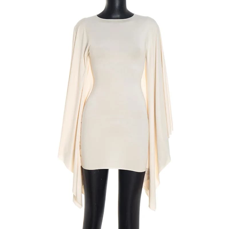 FAGADOER Robe moulante mini abricot pour femme, sexy, à manches chauve-souris longues et col rond, p