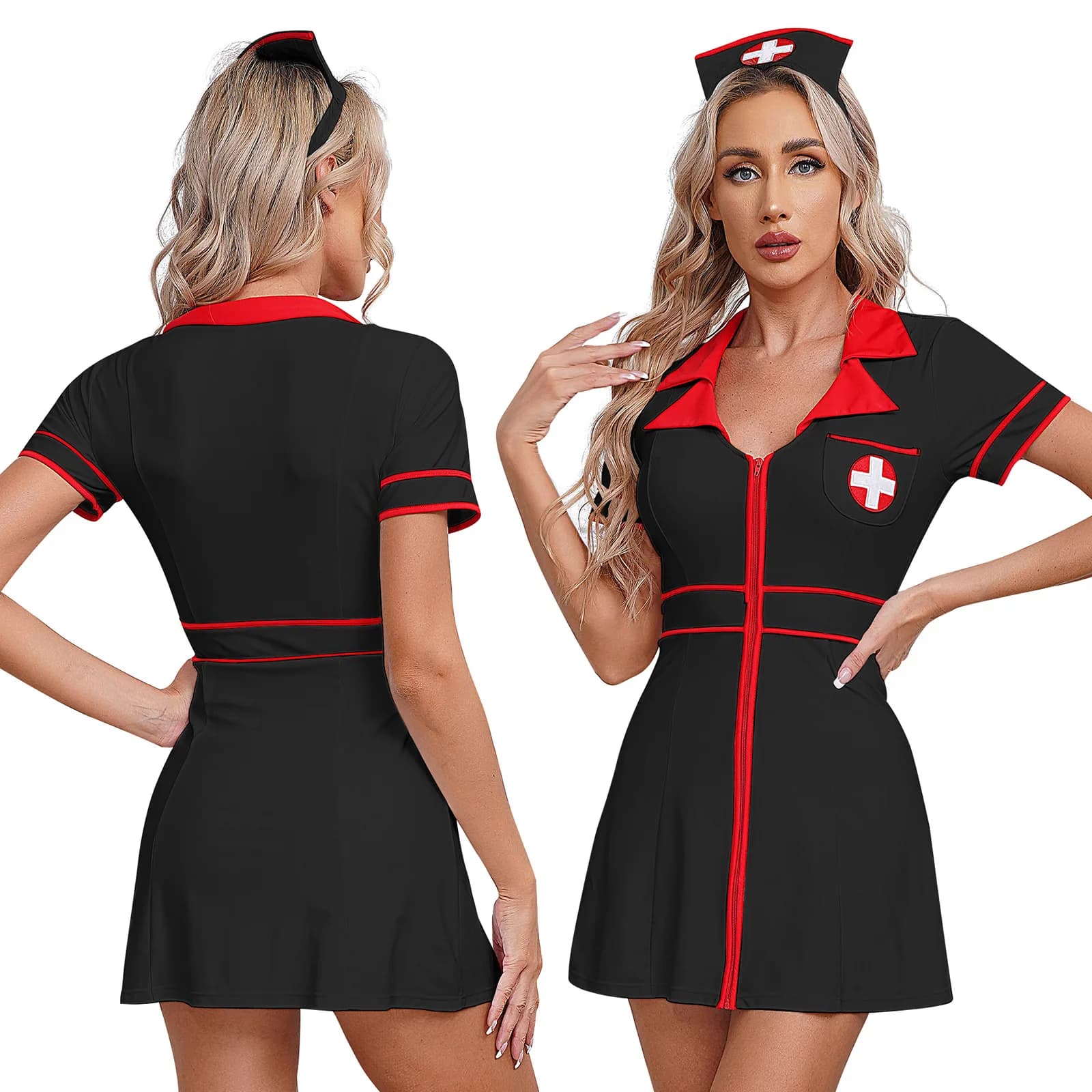 Costume de Cosplay d'Infirmière pour Femme, Tenue de ixd'Halloween, Robe Tutu à Manches Courtes avec
