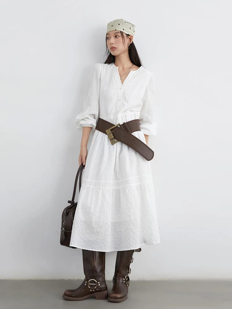 CHIC VEN – ensemble de robes coréennes pour femmes, couleur unie, ample, col en v, manches longues, 