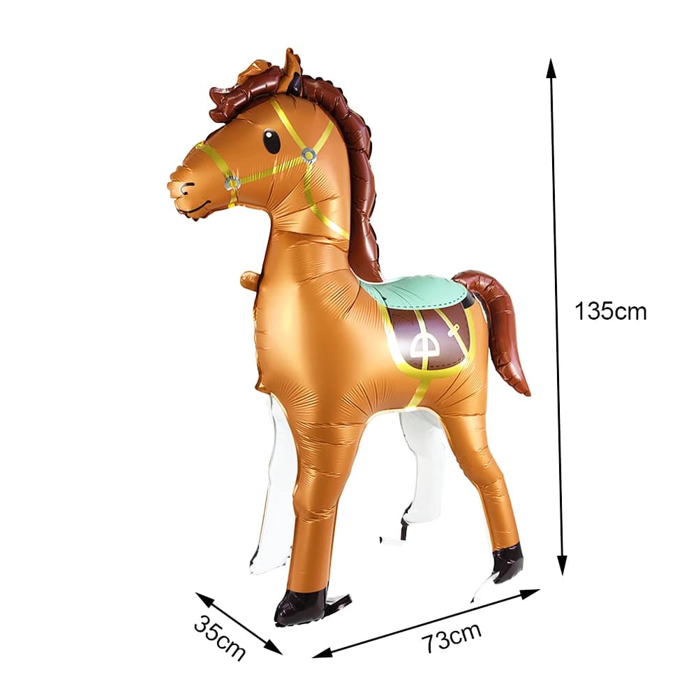Grand ballon en forme de cheval debout, marron et blanc, en aluminium, pour la décoration de fête d'