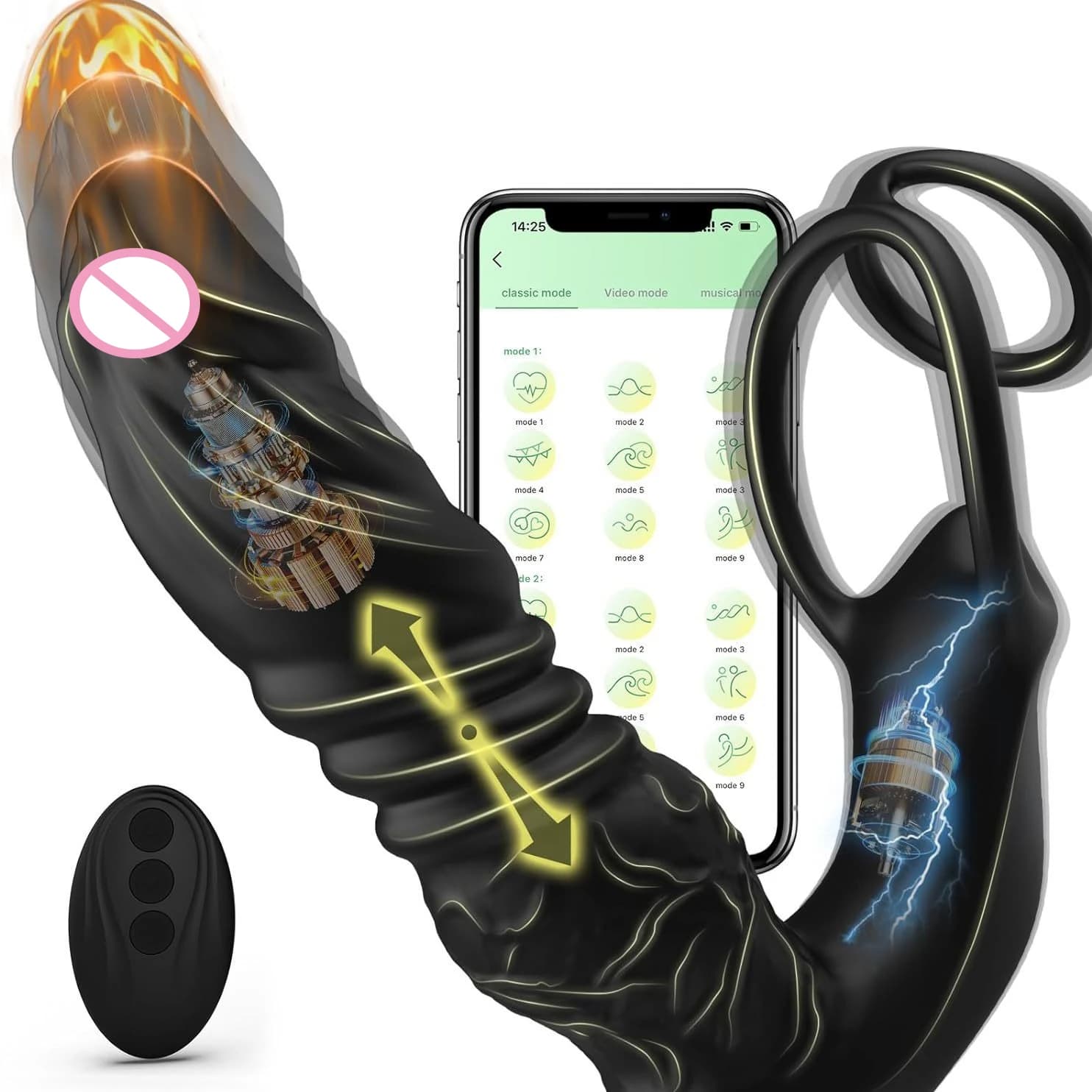 Gode vibrateur Anal de poussée, masseur de Prostate masculin, Plug Anal vibrant avec anneau pénien, 