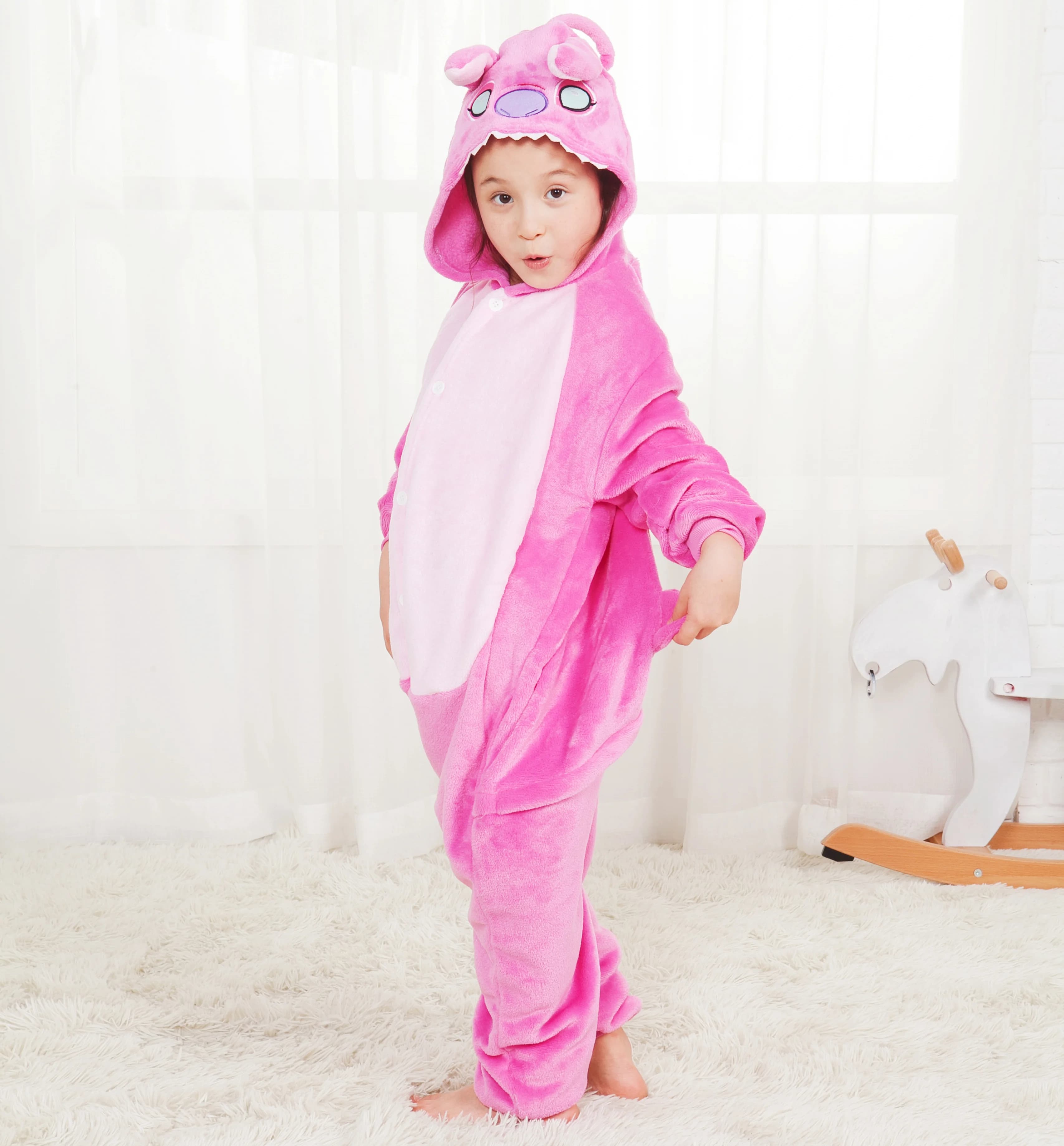 Pyjamas Kigurumi Stitch pour enfants, combinaisons animales, costumes de cosplay anime pour filles e