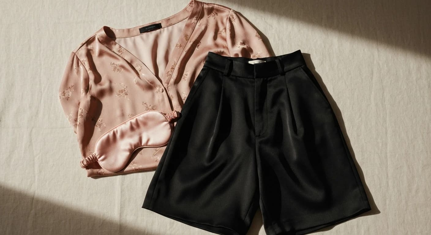 Flat-lay Lingeriora — camisole soie et culotte dentelle sur lin