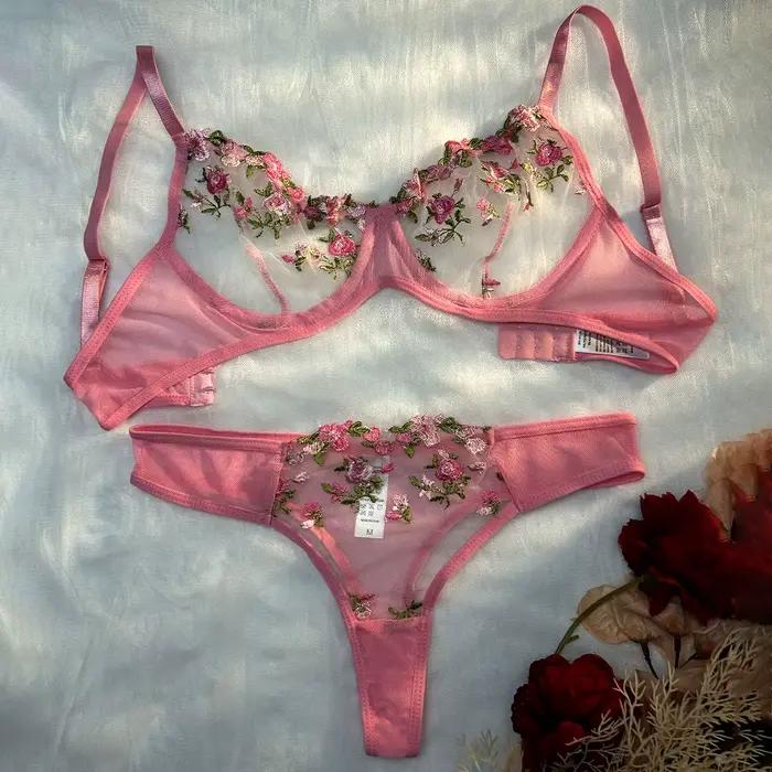 Ensemble de lingerie érotique en dentelle de paupières pour femmes, sous-vêtements transparents, bro