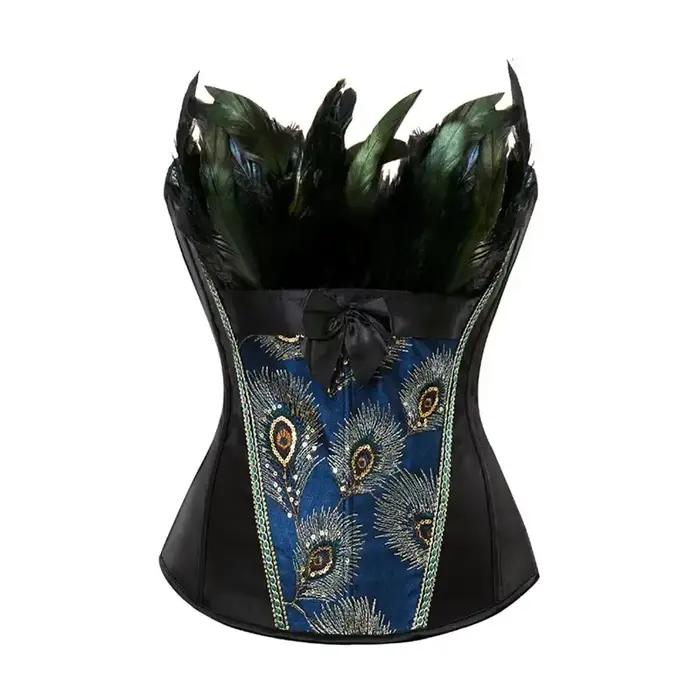 Caudatus Corsets et Bustiers paon broderie princesse Burlesque surbuste Corset gothique plume vêteme