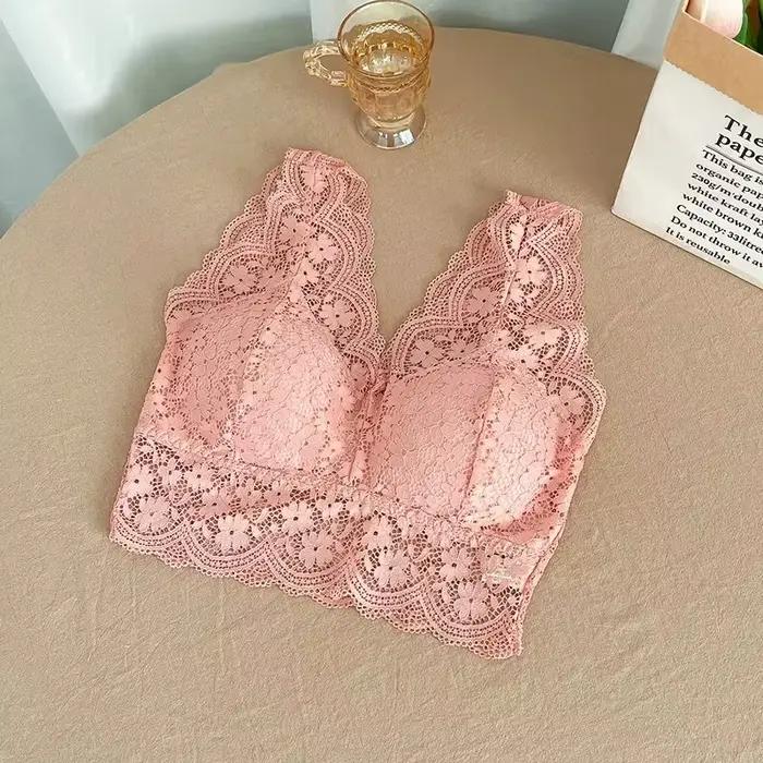 Soutien-gorge en dentelle pour femmes, col en V profond, Lingerie Sexy, sans fil, débardeur, sous-vê