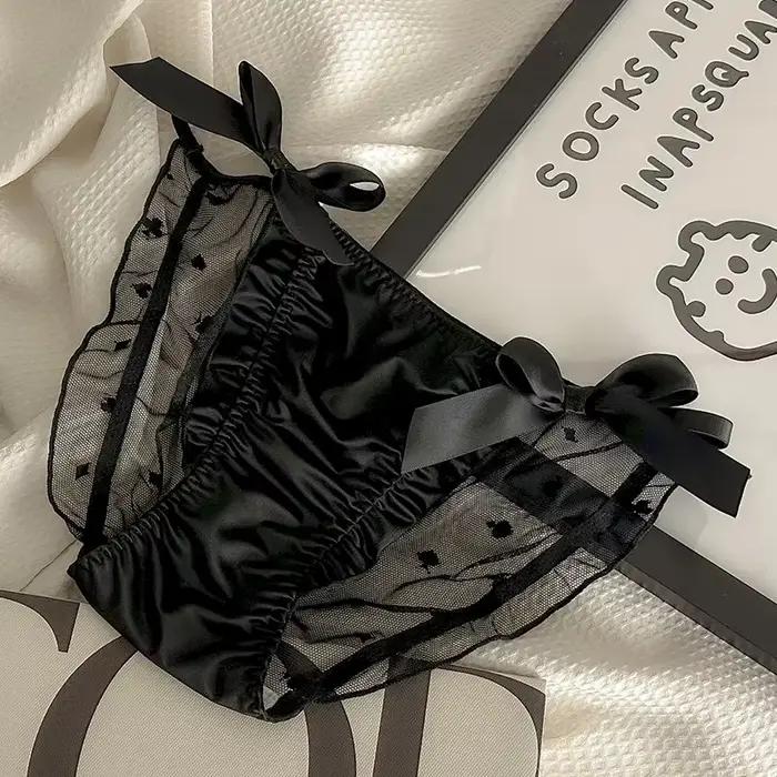 Culotte en dentelle à volants pour femmes, culotte girly mignonne, lingerie élastique, mince, transl