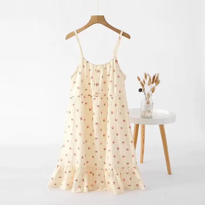 Chemise de nuit décontractée 100% coton pour femmes, chemise de nuit imprimée, vêtements de nuit à b